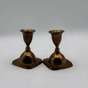 Vintage Solid Brass Mini Candlestick Holders Pair Small Taper